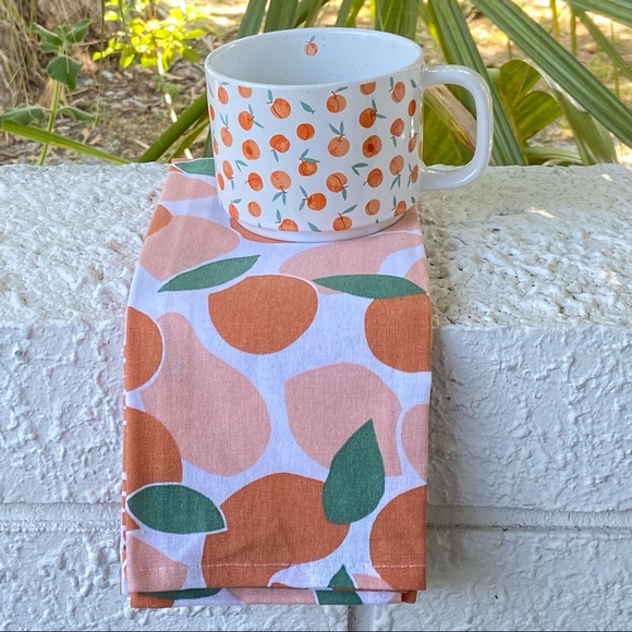 Set of 2 PEACHES 100% Cotton Kitchen Towels Orange White 15 x2 5 in OEKO-TEX - Picture 3 of 12